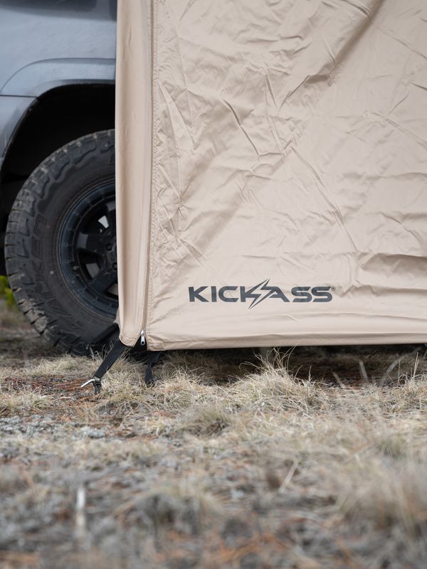 KickAss Premium Shower Tent Awning with Roof & Shower Base Bundle