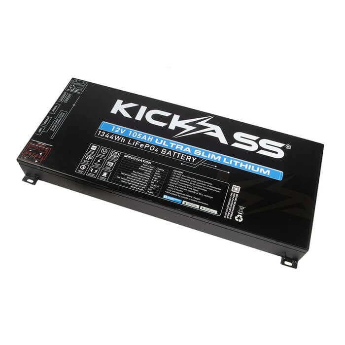 KickAss Ultra Slim Lithium battery, Lithium Battery, 105 ah lithium battery, kickass ultra slim, lithium battery, 105 ah battery, light battery, LiFePO4 Battery, 1344 WH battery, long lasting battery, 12V Battery, 12V Lithium Battery, Best 12V Batteries, Best Lithium Batteries, Lightest Lithium Batteries