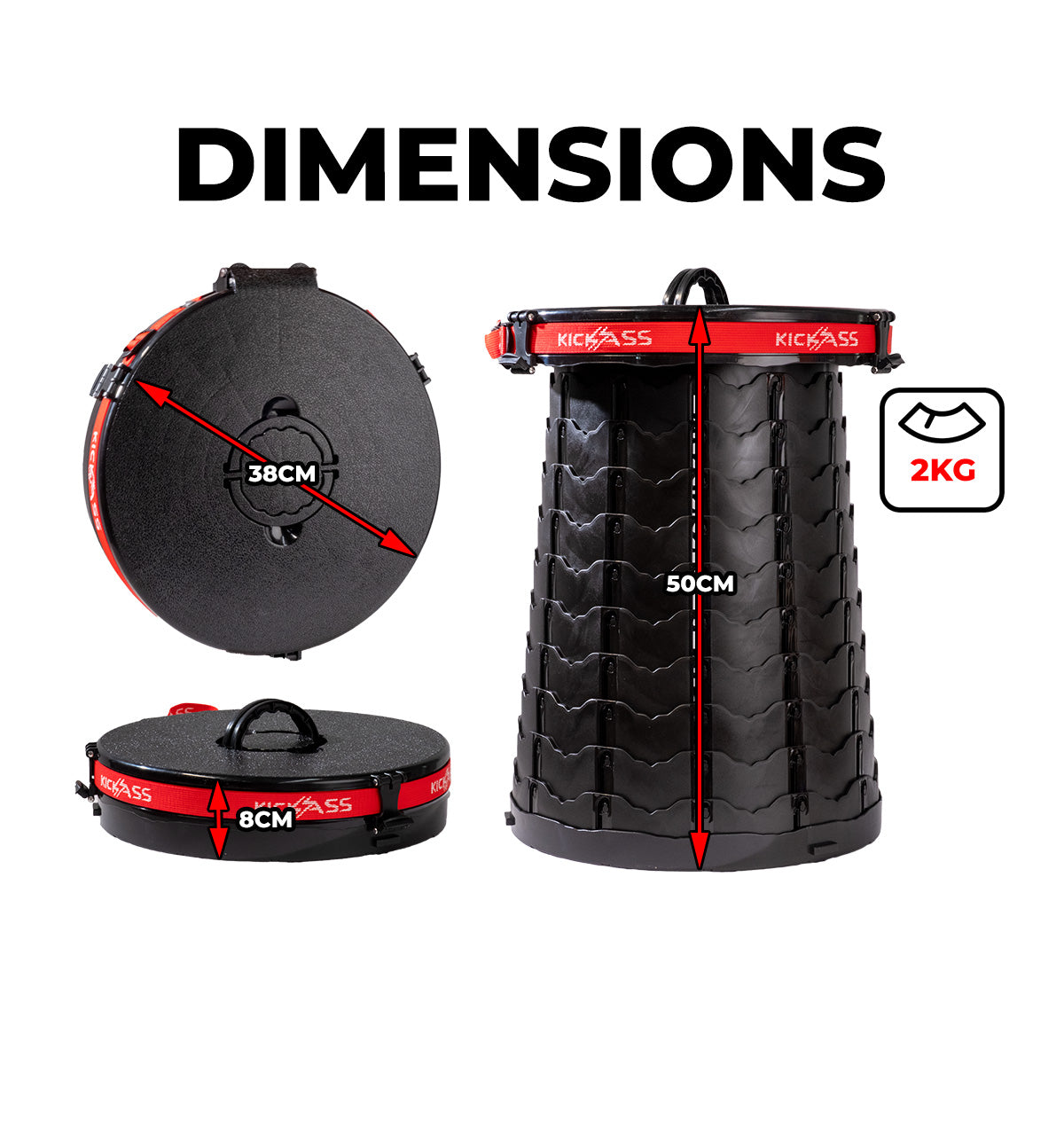 KickAss Large Portable Telescopic Pop Up Stool