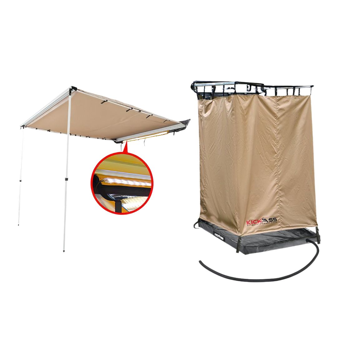KickAss Car Roof Awning with Shower Tent and Base Bundle