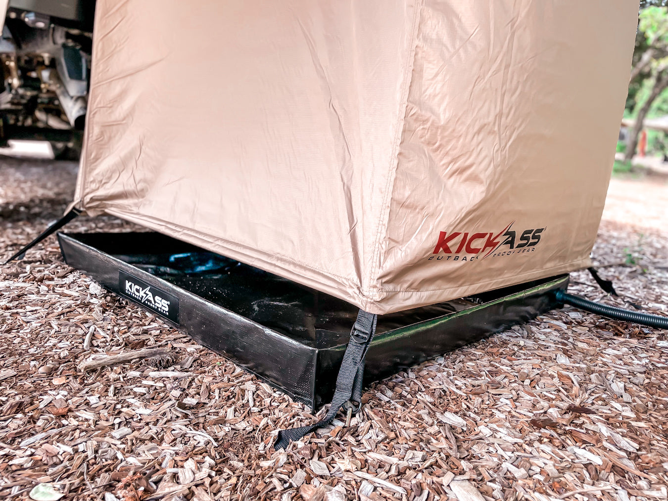 KickAss Premium Shower Tent Awning with Roof & Shower Base Bundle