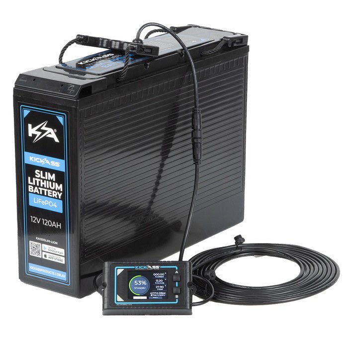 KickAss 12V 120Ah LiFePo4 Slimline Lithium Battery & Remote Display Unit With 16ft Extension Cable