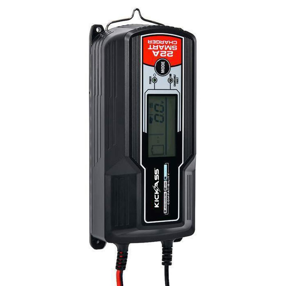 KickAss 12V 120Ah Slimline Deep Cycle AGM Battery Twin Pack With 22Amp Charger & Cables