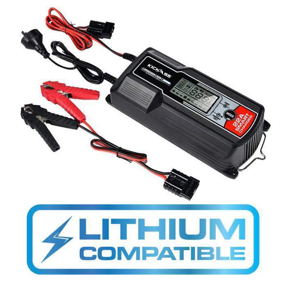 KickAss 12V 120Ah Slimline Deep Cycle AGM Battery Twin Pack With 22Amp Charger & Cables