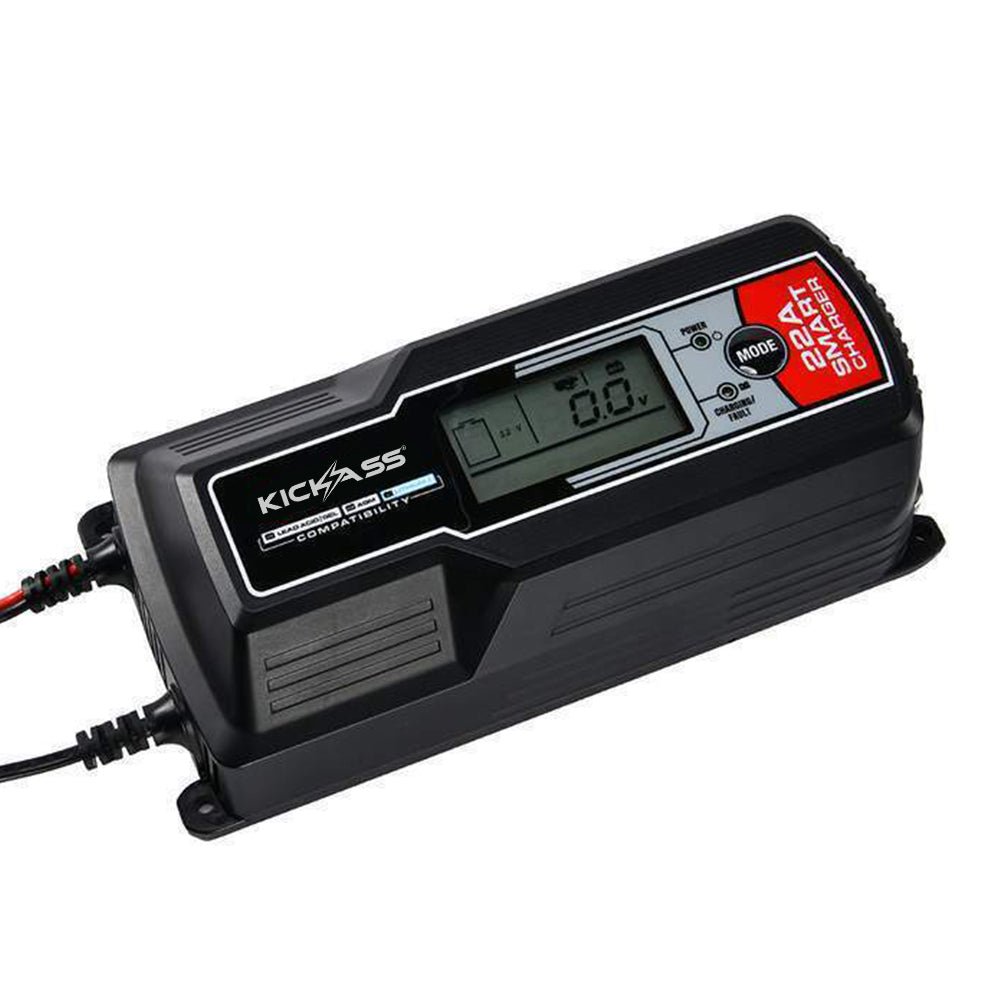 KickAss 12V 120Ah Slimline Deep Cycle AGM Battery Twin Pack With 22Amp Charger & Cables