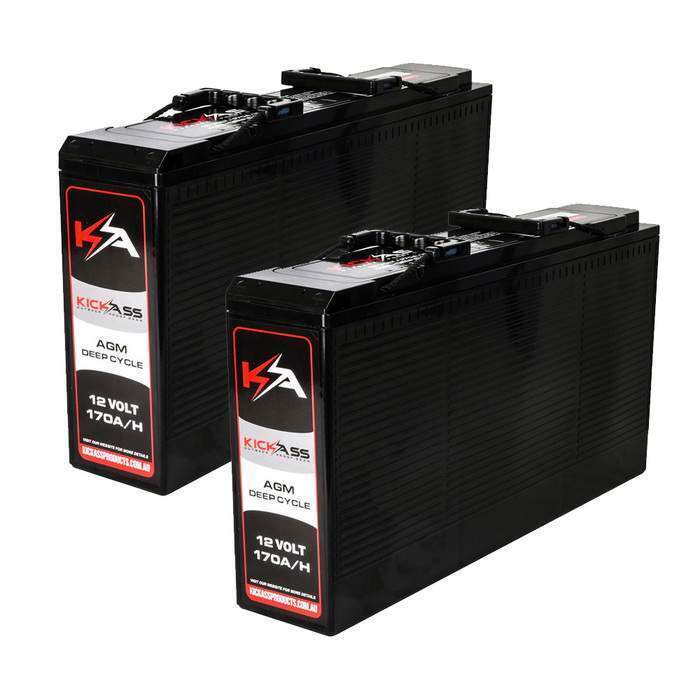 KickAss 12V 170Ah Slim Deep Cycle AGM Battery Twin Pack With Cables