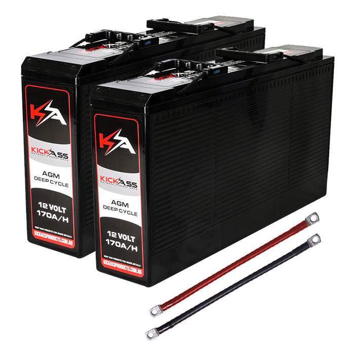 KickAss 12V 170Ah Slim Deep Cycle AGM Battery Twin Pack With Cables