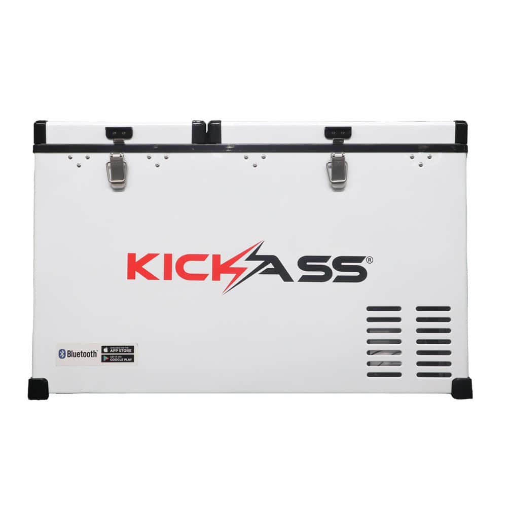 KickAss 75L Portable Camping Fridge/Freezer & Premium Fridge Slide/Table Combo
