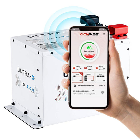 KickAss ProductsKickAss Smart 12V 230Ah Ultra - X Lithium Compact Deep Cycle Battery LiFePO4 - Arctic WhiteKA12230X - LION - W