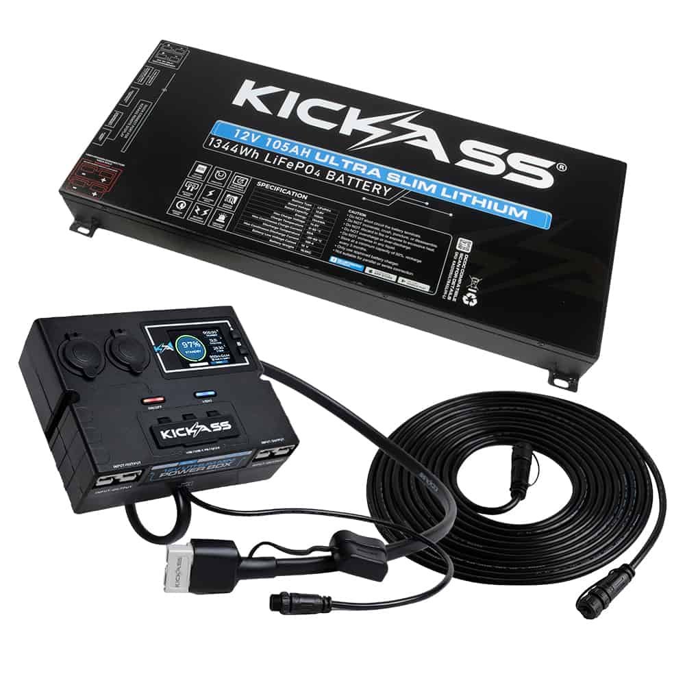 KickAss 12V Ultra Slim 105AH Lithium Battery with Bluetooth Essentials Bundle