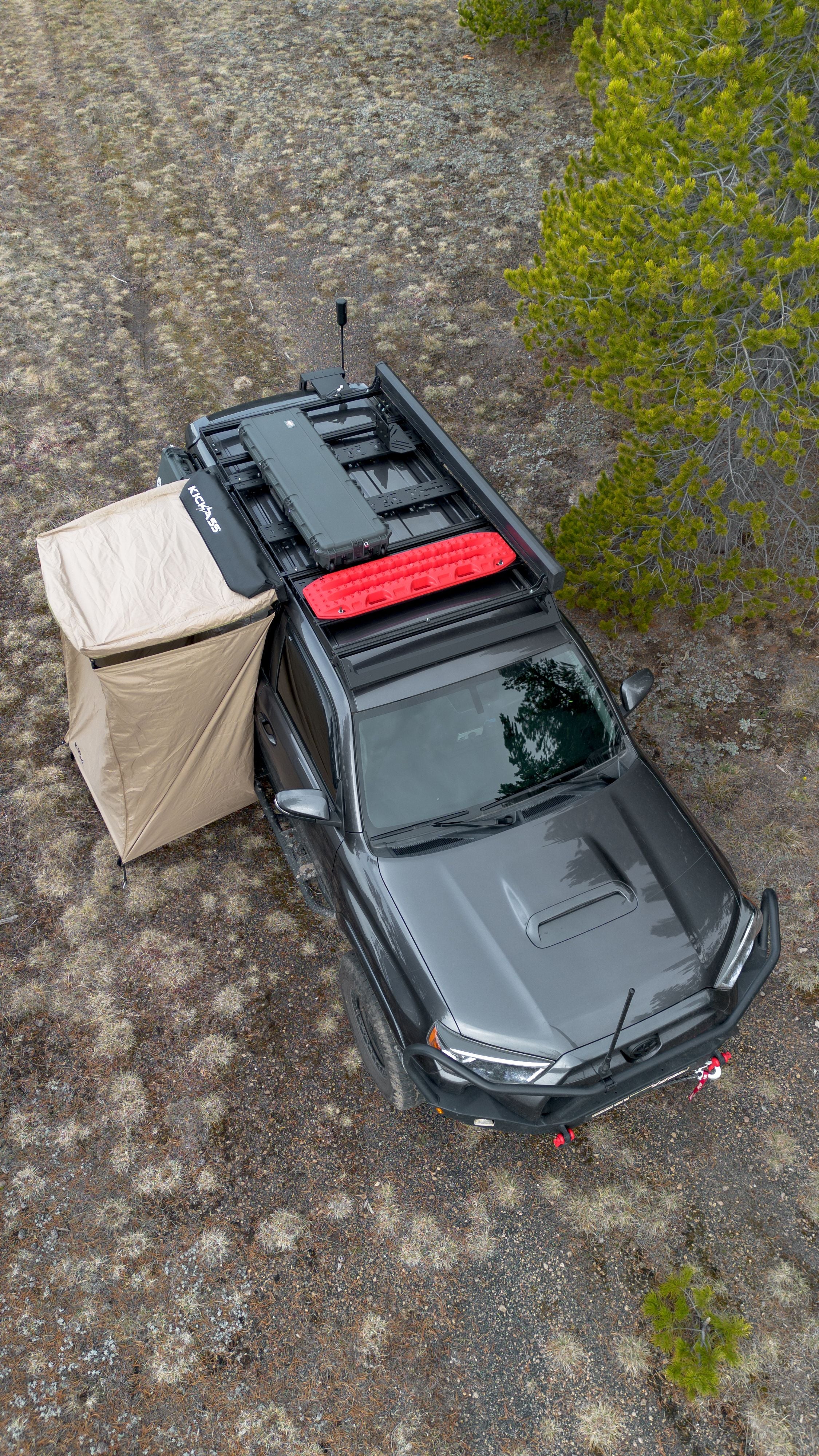 KickAss Premium Shower Tent Awning with Roof & Shower Base Bundle