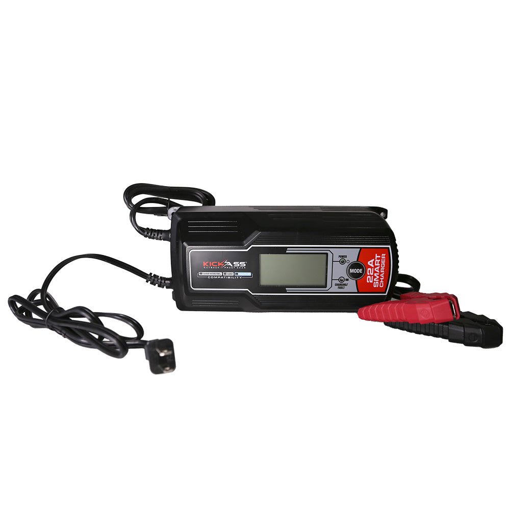 KICKASS 12V 22 Amp - 9 Stage Automatic Battery Charger for AGM & Lithium Batteries - KickAss Products USA