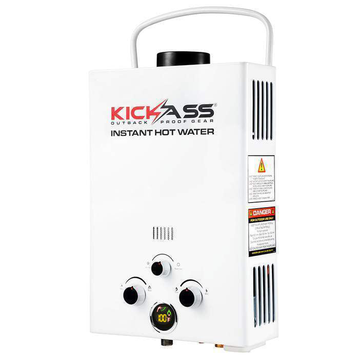 KickAss Instant Camping Gas Hot Water System , hot water gas heater, hot water heater, camping hot water heater, hot water heater for travel, hot water heater for outside showers, outdoor hot water heater, instant hot water heater, propane hot water heater