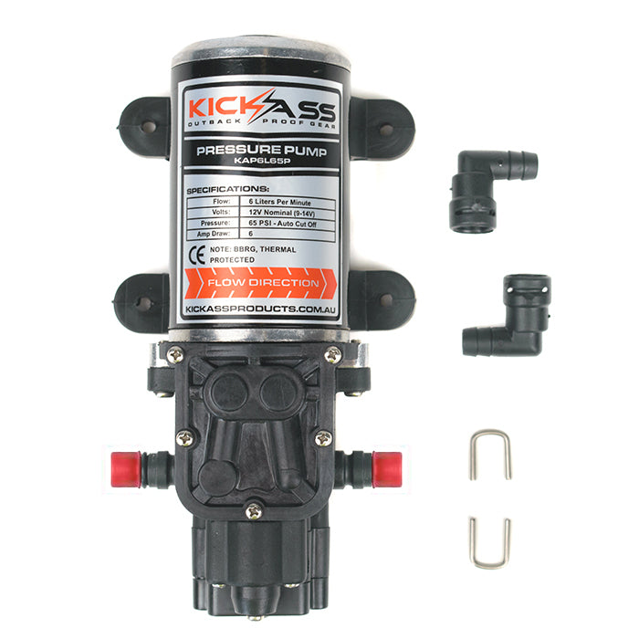KICKASS 12V Water Pump DC 6L/min- Self Priming - KickAss Products USA, portable pump, small pump, dcdc pump, 12 volt Pump, Pressure Pump, 12 Volt Pressure Pump, Easy to use pressure pump, 6L pressure pump, kickassproducts 6L 12 Volt pump