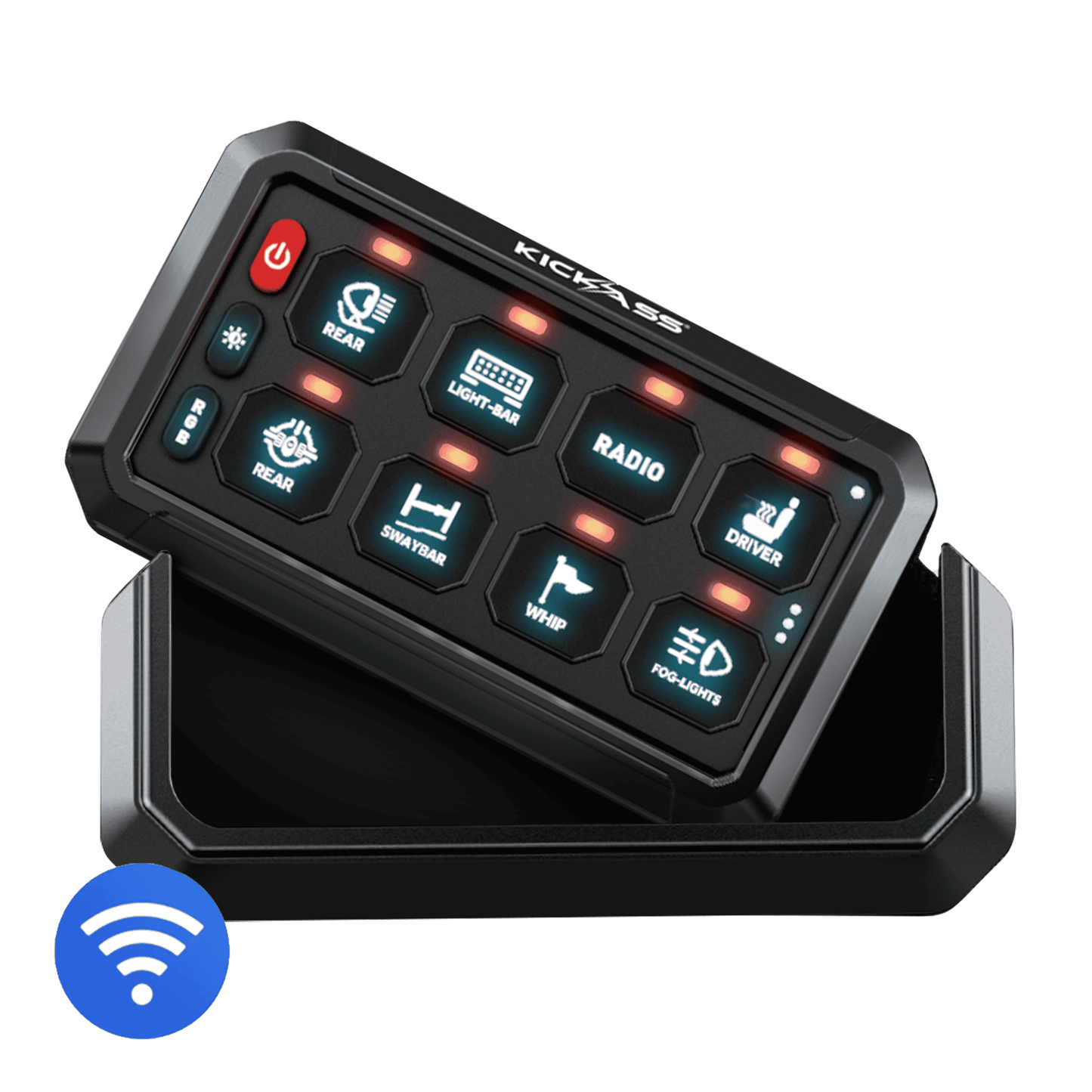 KickAss 12/24V 8 Gang Wireless Switch Panel with Magnetic Charging Cradle - MKII - KickAss Products USA