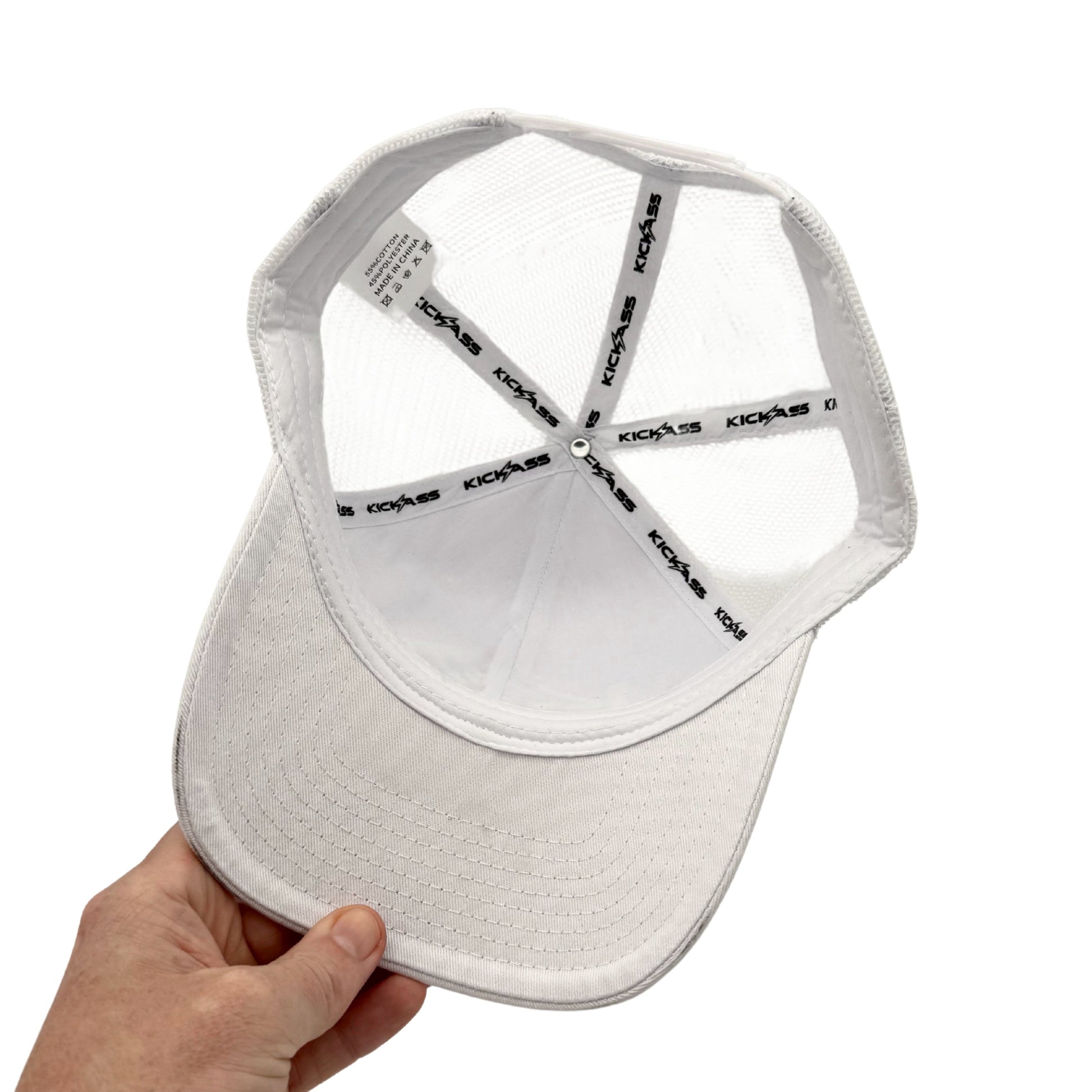KickAss Snapback Trucker Cap - All White with White KA logo - KickAss Products USA