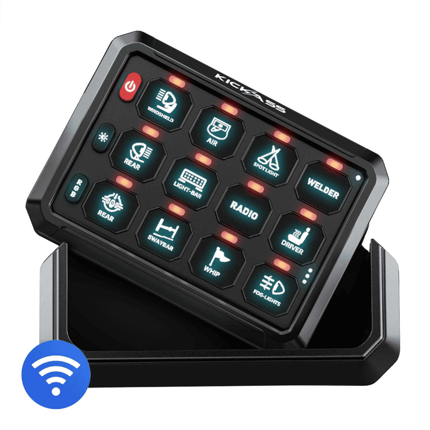 KickAss 12/24V 12 Gang Wireless Switch Panel with Magnetic Charging Cradle - MKII - KickAss Products USA