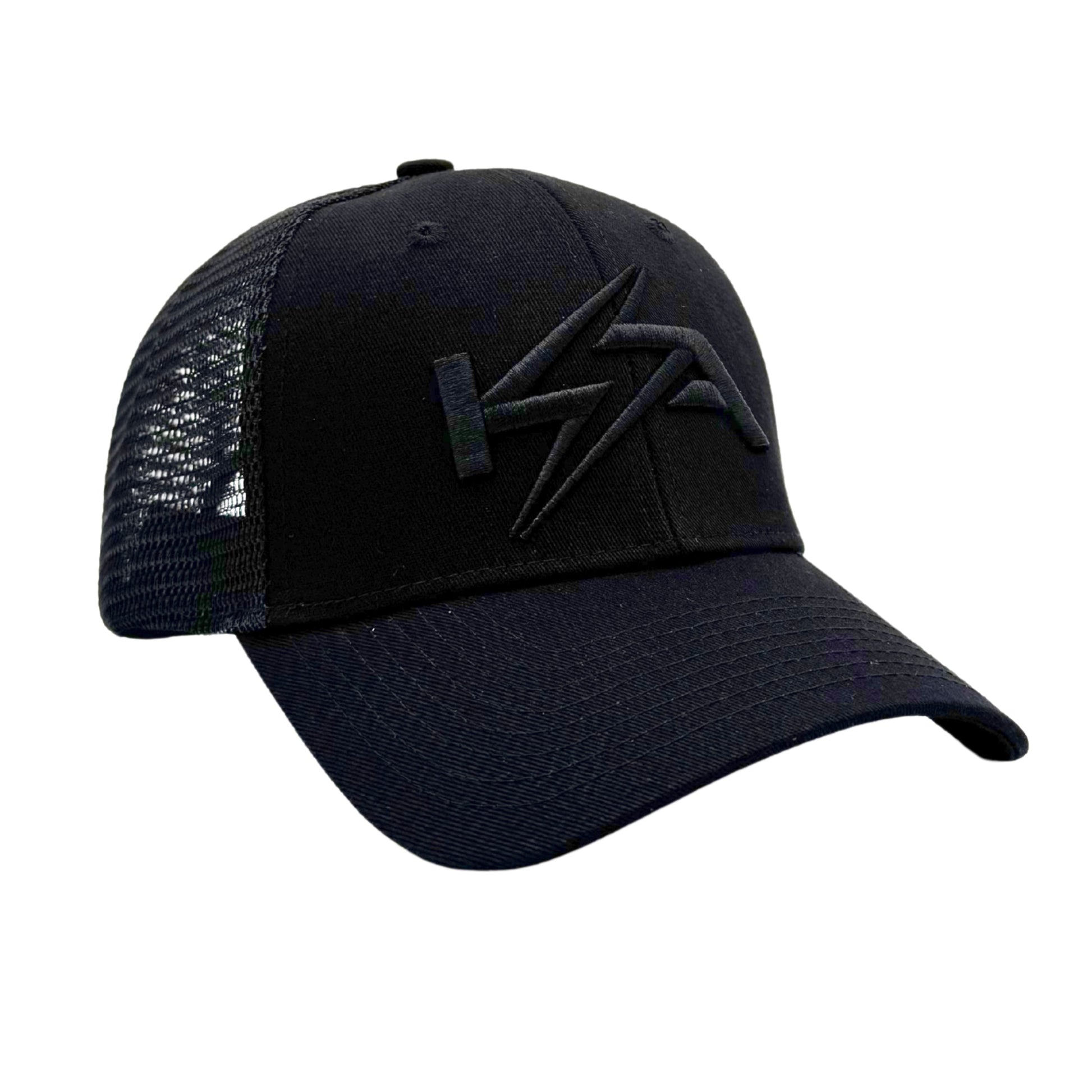 KickAss Snapback Trucker Cap - All Black with Black KA logo - KickAss Products USA