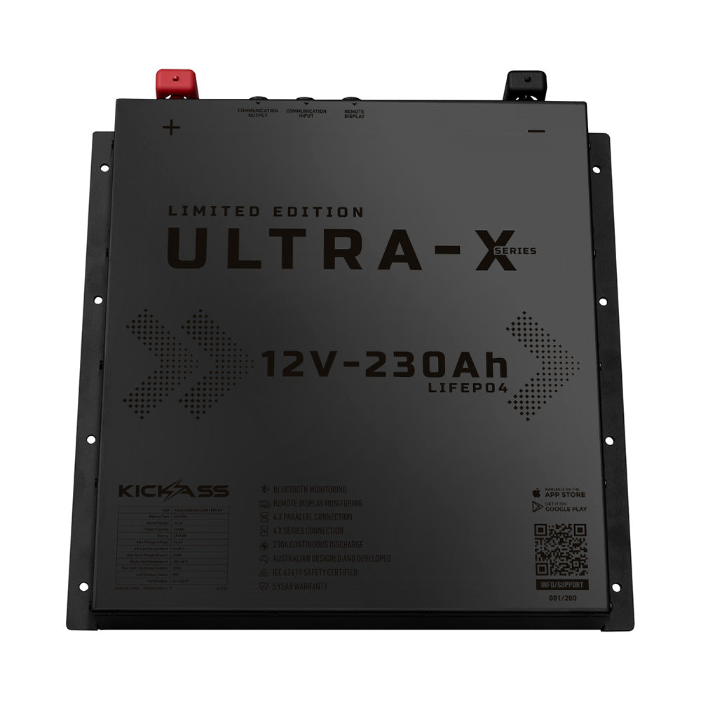KickAss Ultra-X 230Ah 12V Deep Cycle Lithium Battery - Slimline BLACK EDITION