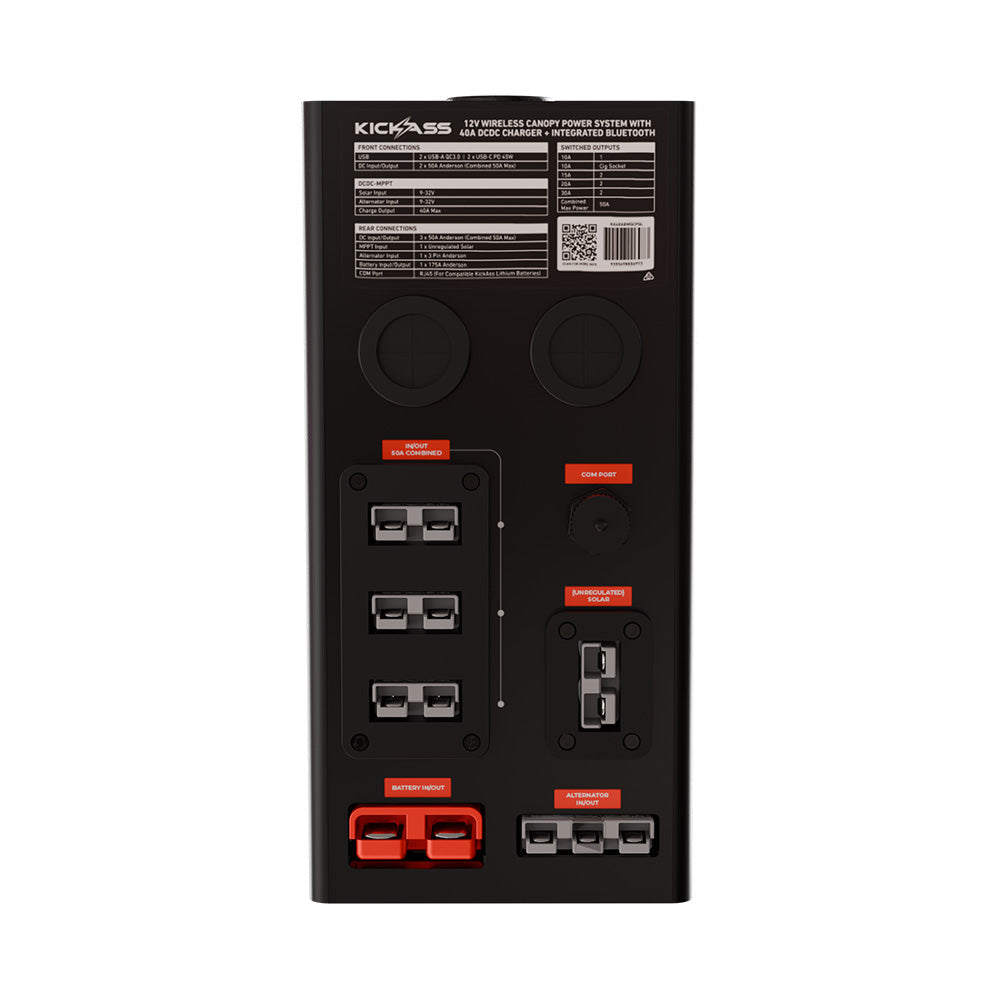 KickAss 12V Wireless Canopy Power System with 40A DCDC Charger + Integrated Bluetooth