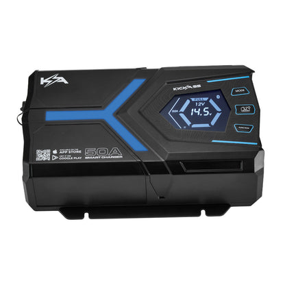 KickAss Flexicharge 12V 50A ACDC Smart Battery Charger For Lead Acid, AGM & Lithium Batteries + Integrated Bluetooth