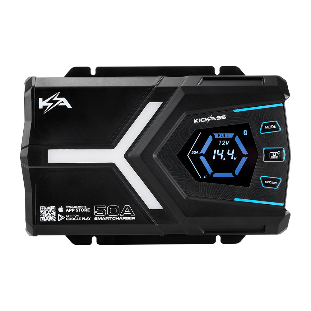 KickAss Flexicharge 12V 50A ACDC Smart Battery Charger For Lead Acid, AGM & Lithium Batteries + Integrated Bluetooth