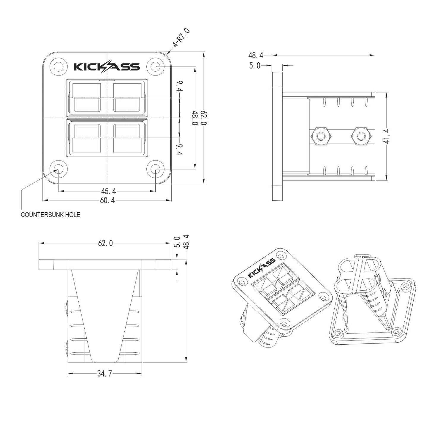 KickAss Dual 50A Anderson Flush Mount Panel GREY