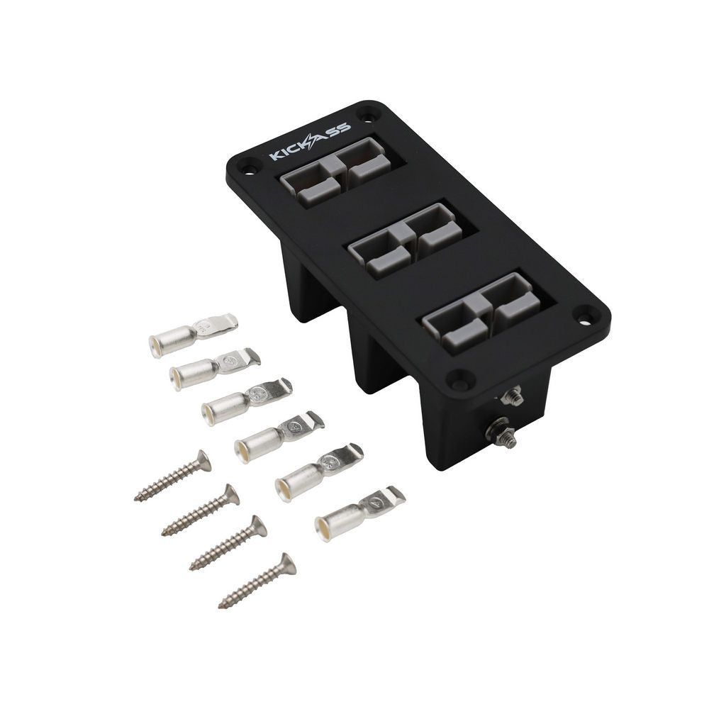 KickAss Triple 50A Anderson Flush Mount 2 Hole Panel | Grey 50A Connector