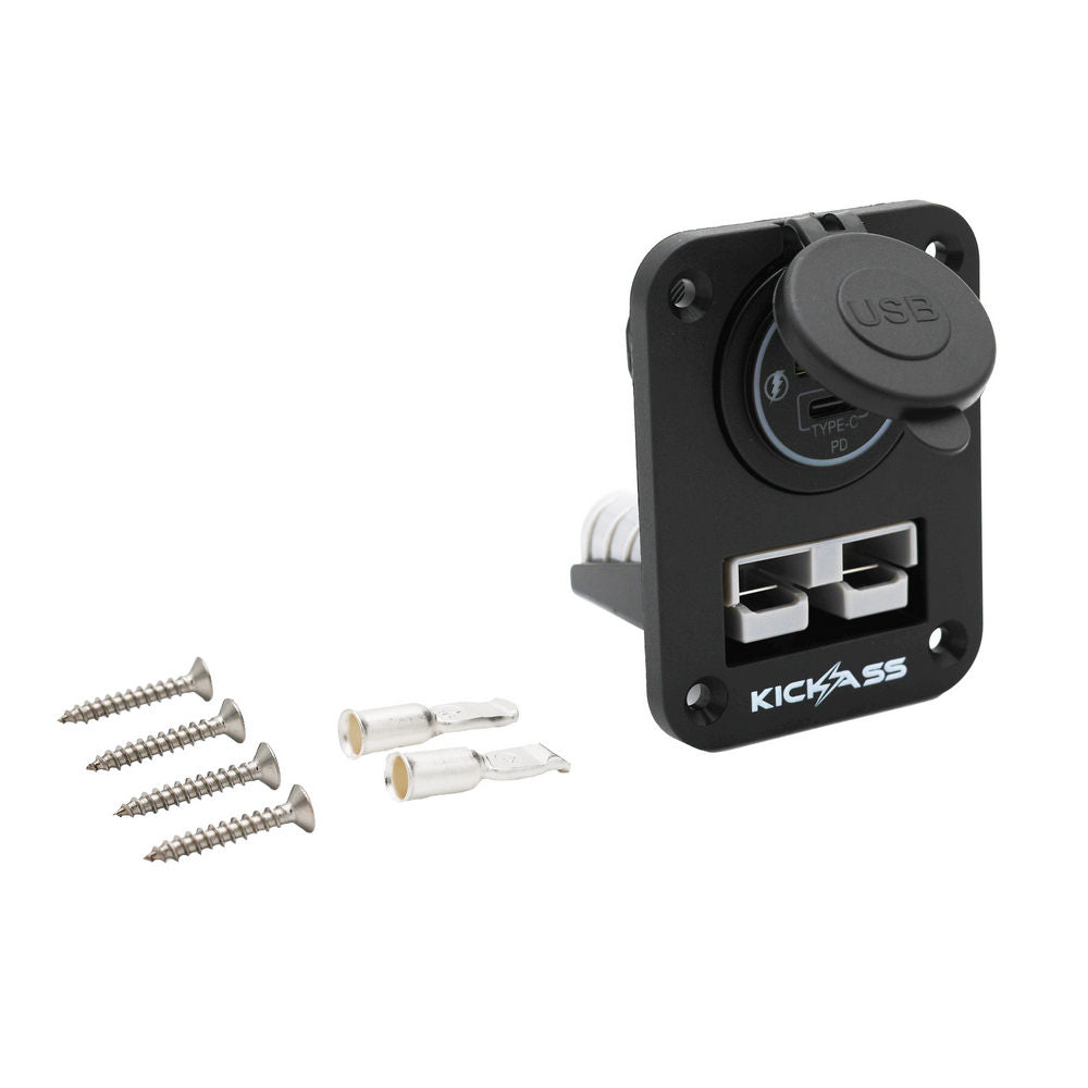 KickAss Double Flush Mount Housing - 50A Anderson Style Plug (USB A+C)