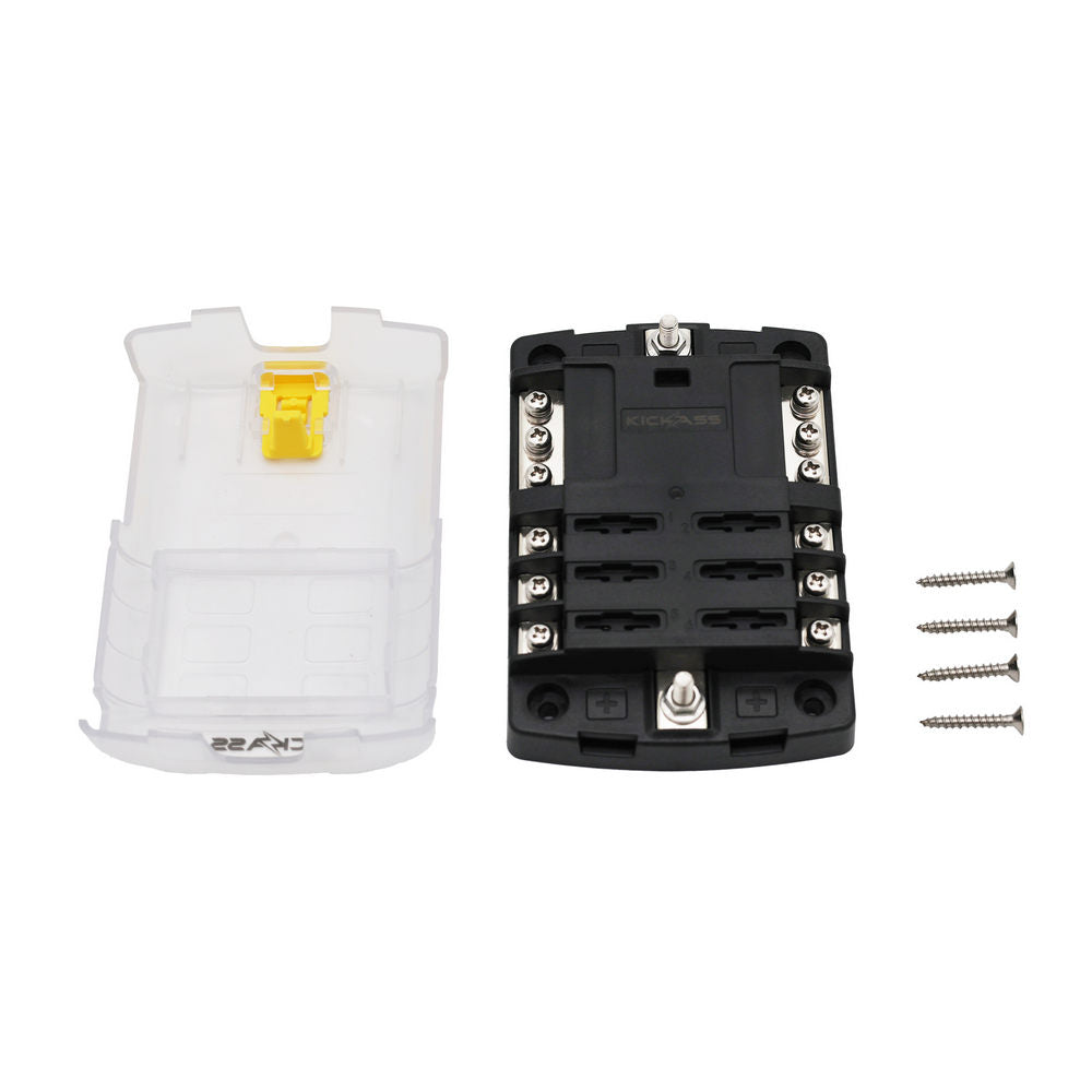 KickAss 6-Circuit Fuse Block with Standard Blade Fuse, Busbar, and Cover