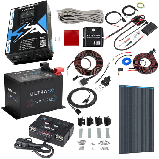 KickAss PowerBoss 2000W System with 230Ah Lithium Battery, Bluetooth, Alternator & DCDC Wiring Kit + Power Accessories
