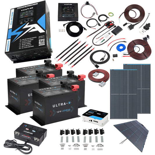 KickAss PowerBoss 2000W Mega Caravan Power System with Remote Display, 920Ah Lithium, Dual 350W Fixed Solar & 240W Portable Solar & MPPT