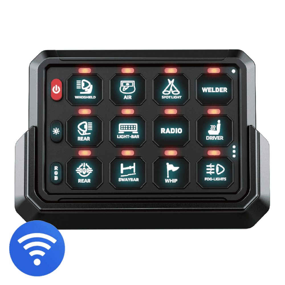 KickAss 12/24V 12 Gang Wireless Switch Panel with Magnetic Charging Cradle - MKII - KickAss Products USA