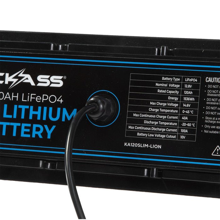 KickAss 12V 120Ah LiFePo4 Slimline Lithium Battery & Remote Display Unit With 16ft Extension Cable