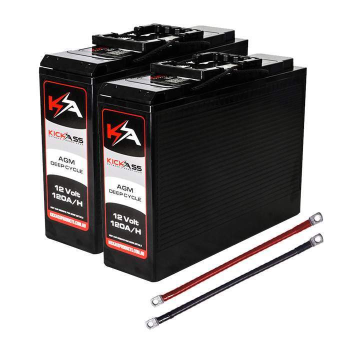 KickAss 12V 120Ah Slimline Deep Cycle AGM Battery Twin Pack With Linking Cables