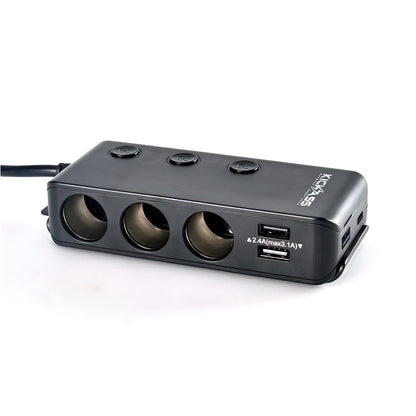 KickAss 3 Way Cigarette Socket Splitter with USB Ports