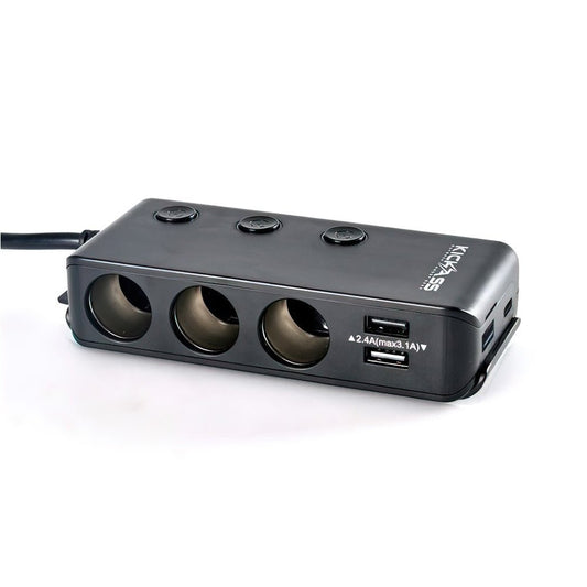 KickAss 3 Way Cigarette Socket Splitter with USB Ports