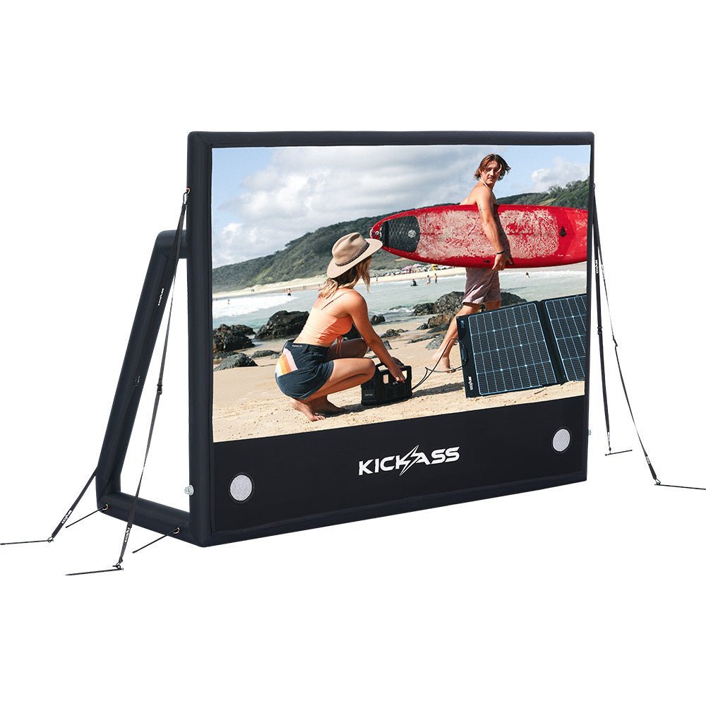 KickAss ProductsKickAss 120" AirScreen Bundle with Smart Projector, Inflatable Sofa, Armchair, Ottoman and AC AdapterKAOUTDOOR-CINEMA-LOUNGE-BUNDLE