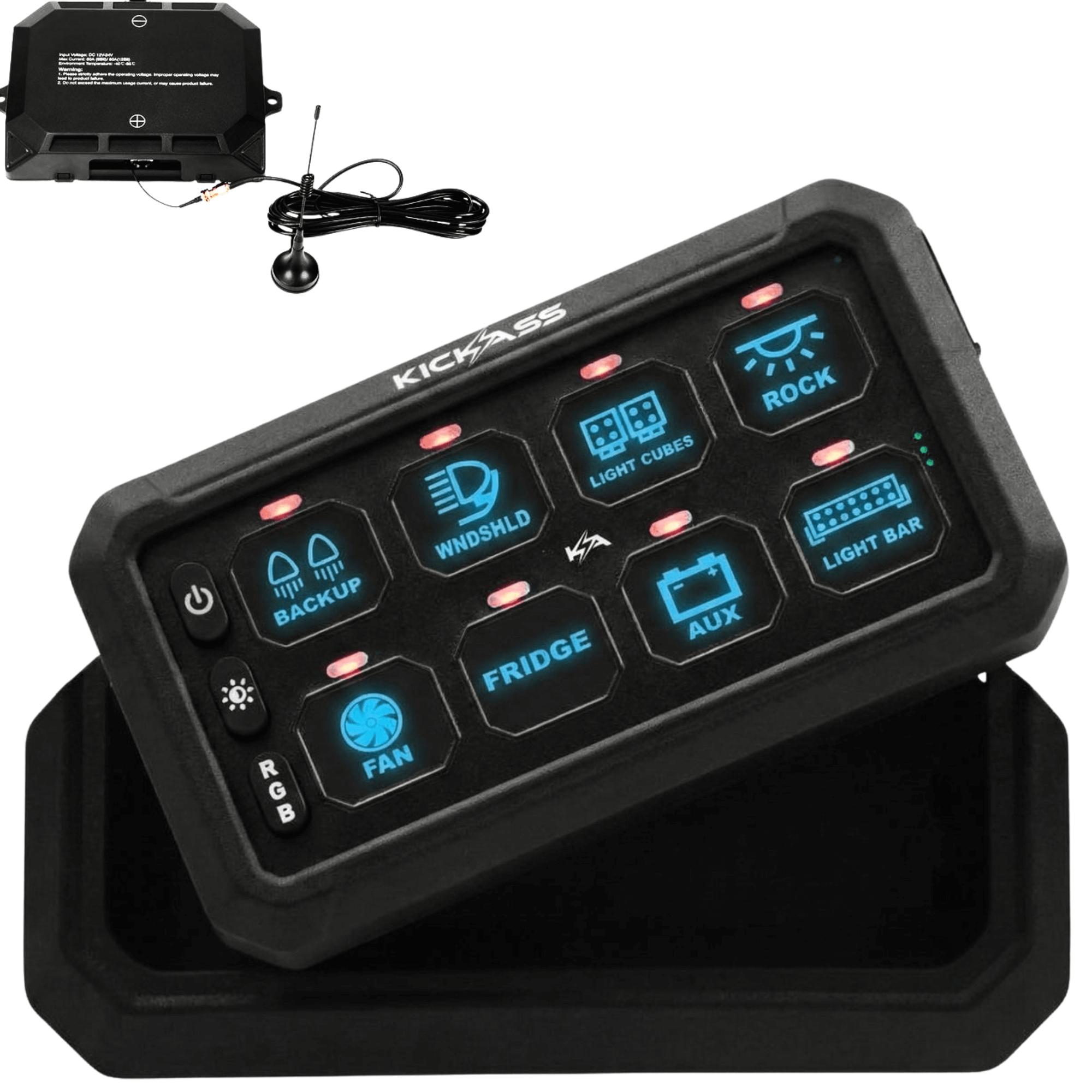 KickAss 12V/24V 8 Gang Wireless Switch Panel with Magnetic Charging Cr ...