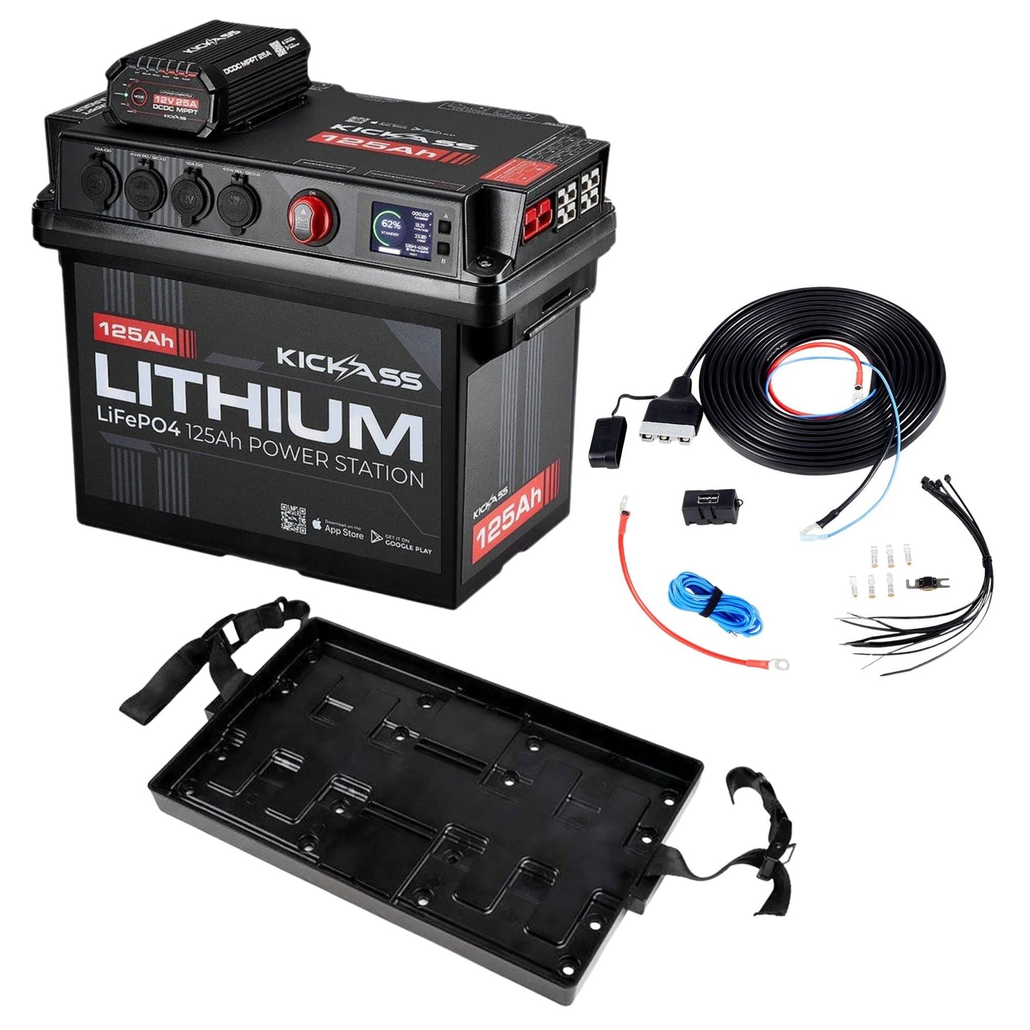 KickAss ProductsKickAss 125Ah Lithium Battery Box Premium Dual Battery Kit with Tray & Plug and Play WiringKABOX125LION-25A-DUALKIT