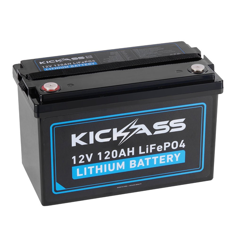 KickAss ProductsKickAss 12V 120Ah Lithium Essentials Dual Battery Kit with 25A DCDC Charger, Wiring Kit and Maxi Fuse HolderKADBKIT120XBLION