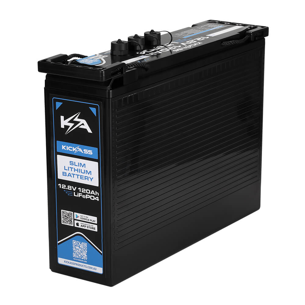 KickAss ProductsKickAss 12V 120Ah Slimline Lithium Essentials Dual Battery Kit with 25A DCDC Charger, Wiring Kit and Maxi Fuse HolderKADBKIT120SLIMLION