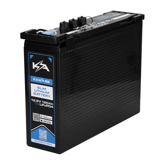 KickAss ProductsKickAss 12V 120Ah Slimline Lithium Essentials Dual Battery Kit with 25A DCDC Charger, Wiring Kit and Maxi Fuse HolderKADBKIT120SLIMLION
