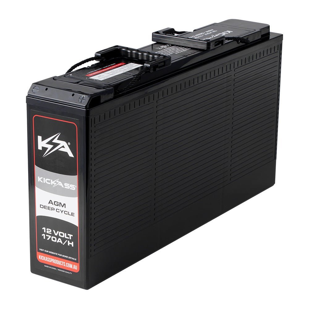KickAss ProductsKickAss 12V 170Ah Slimline AGM Essentials Dual Battery Kit with 25A DCDC Charger, Battery Tray, Wiring Kit, Accessory Panel and Maxi Fuse HolderKADBKIT170AGMTRAY