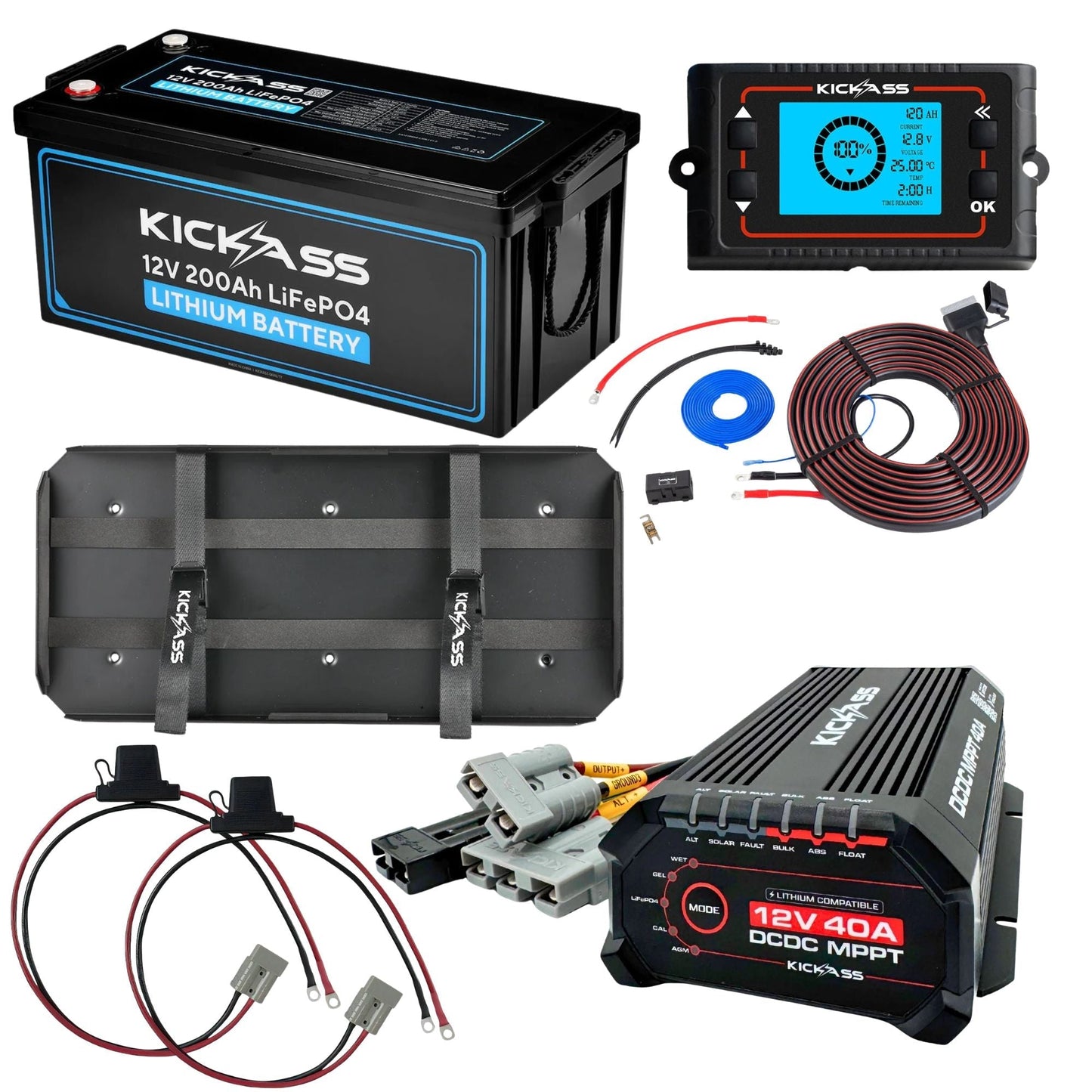 KickAss ProductsKickAss 12V 200Ah Lithium Essentials Dual Battery Kit with 40A DCDC Charger, Shunt, Tray & WiringKA200BASECORELIONDBKIT