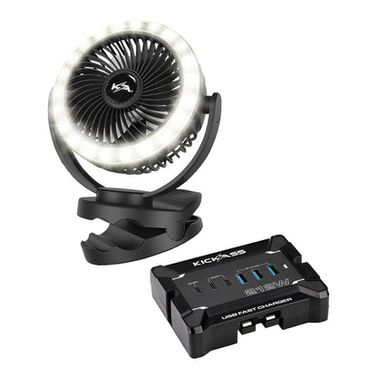 KickAss ProductsKickAss 12V Anderson To USB Fast Charger Bundle with Portable Clip Fan and LED LightKABUN-KAFC12V212W-KA5VCFLED