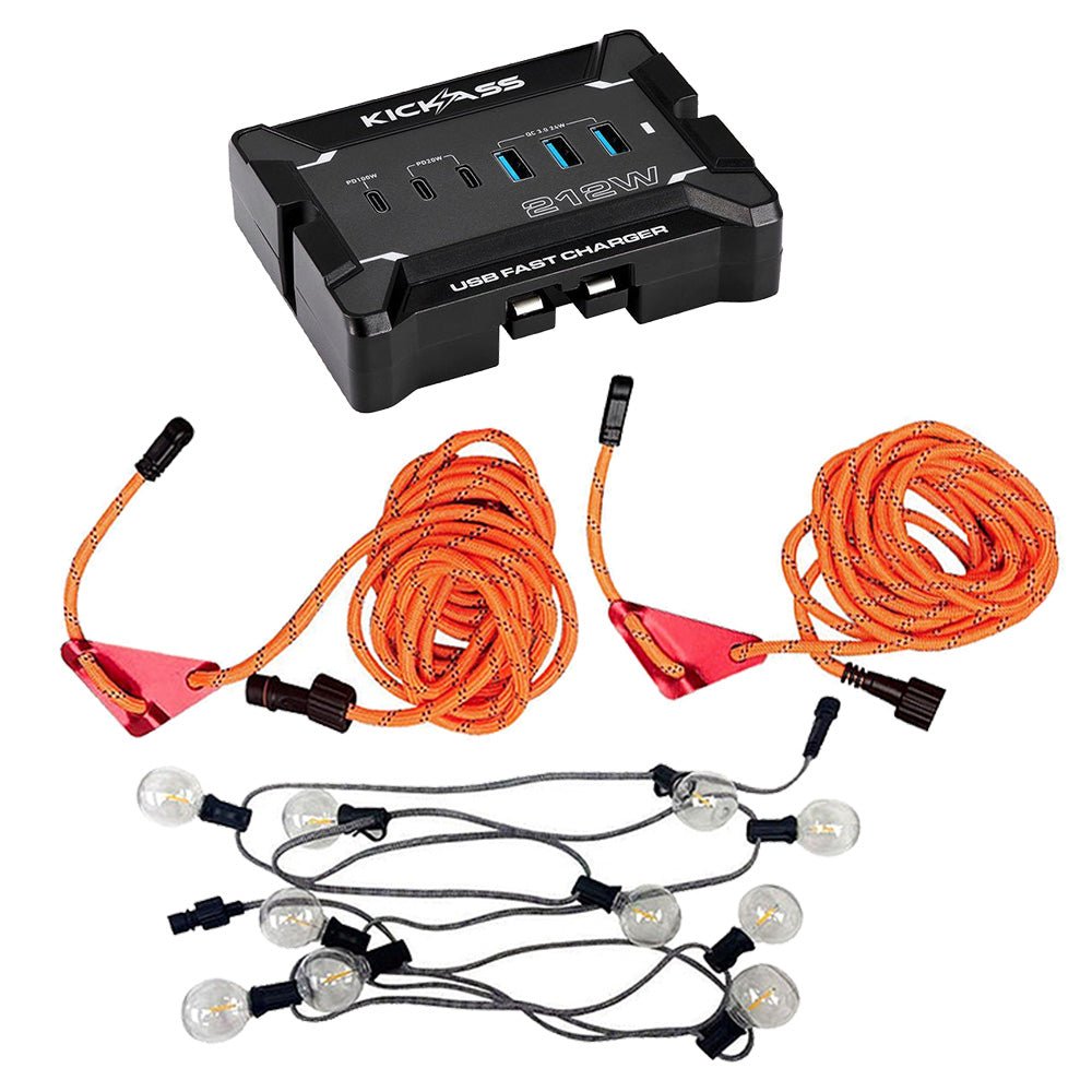 KickAss ProductsKickAss 12V Anderson To USB Fast Charger + Outdoor Tie - Down Guy Rope LED Lighting Kit BundleKABUN-KAFC12V212W-KAUSBLED
