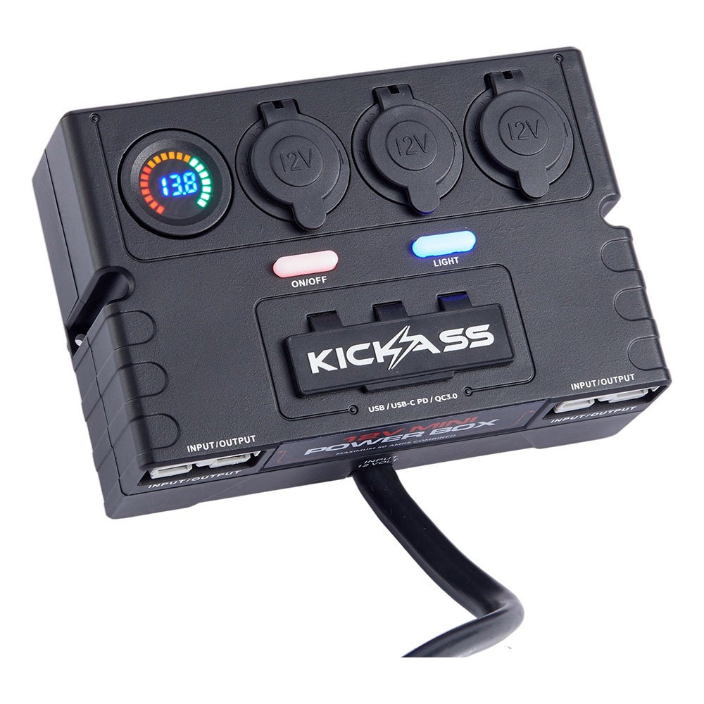 KickAss ProductsKickAss 12V Mini Control Box with 2 x Anderson, 6 x USB & 3 x Cig SocketsKAMINIPB