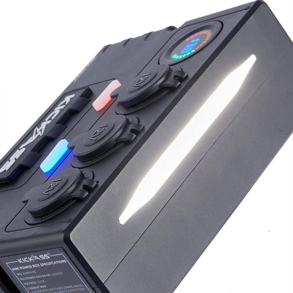 KickAss ProductsKickAss 12V Mini Control Box with 2 x Anderson, 6 x USB & 3 x Cig SocketsKAMINIPB