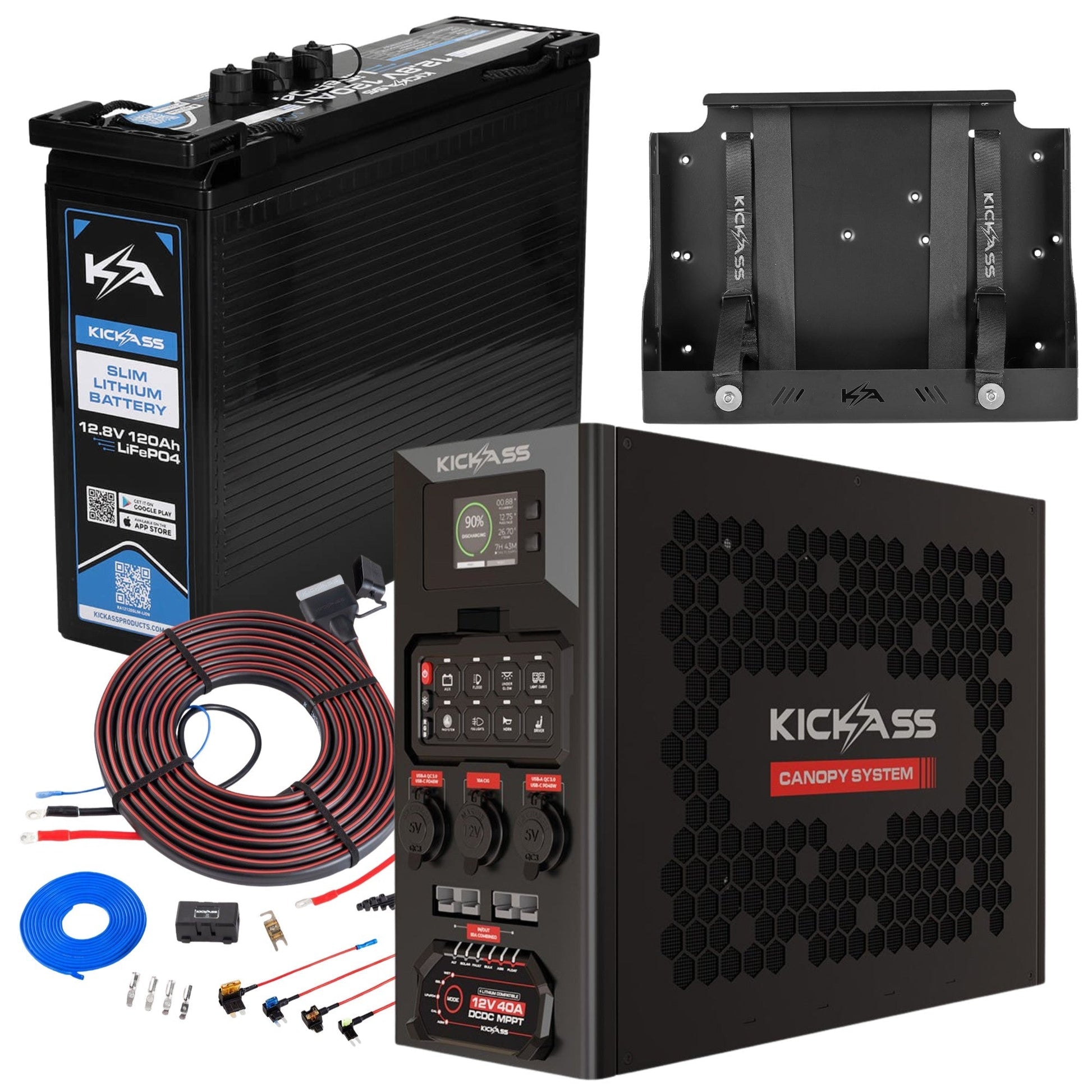 KickAss ProductsKickAss 12V Wireless Canopy Power System Bundle with Smart 120Ah Lithium Slimline Battery & DCDC Wiring KitBUNDLE-KA40A8WSCPSL-KA12120SLIM-LION-KA.